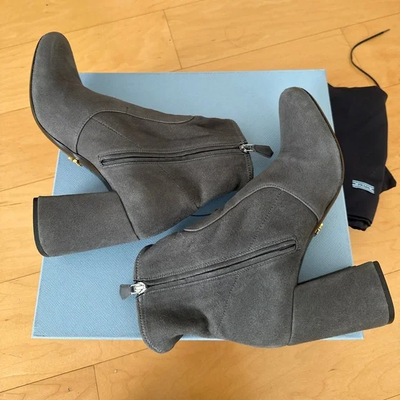 LIKE NEW Prada Suede Ankle Heeled Boots, Size 39